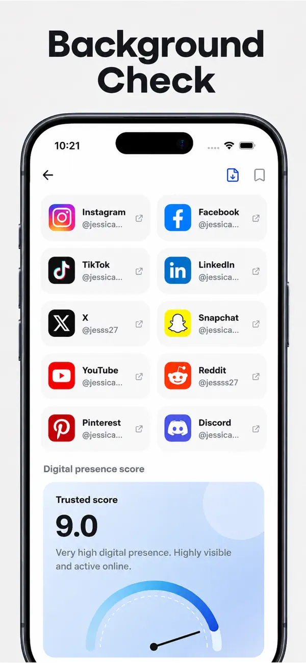 DeepSearch public social grid and digital presence score